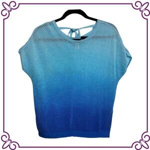 Chico's Blue Ombre Open Knit Round Neck Lightweight Sheer Top SMALL